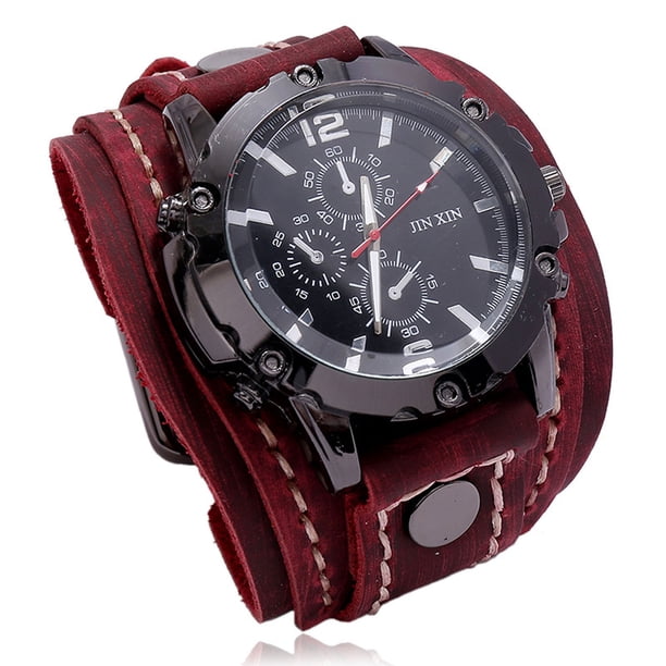 Reloj de Muñeca de Steampunk de los Hombres Cuero de Vaca Cosído a Mano Vintage, Reloj de Cuarzo con Correa de Cuero Bronceado Vegetal, Diseño Clásico