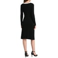 thumbnail image 3 of Vestidos de suéter de color contrastante para mujeres Inspire Chic, vestido midi de punto de manga larga en negro, 3 of 5
