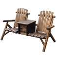 thumbnail image 1 of Outsunny 64" Double Wooden Garden Bench with Table, Rustic Brown, 1 of 10