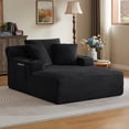 thumbnail image 3 of Leumius Oversized Chaise Lounge Chair Indoor,Cloud Plush Corduroy Upholstered Sofa Bed with Cupholders,Deep Seat Boneless Sofa with Pillows for Living Room Bedroom, No Assembly Required,Black, 3 of 9