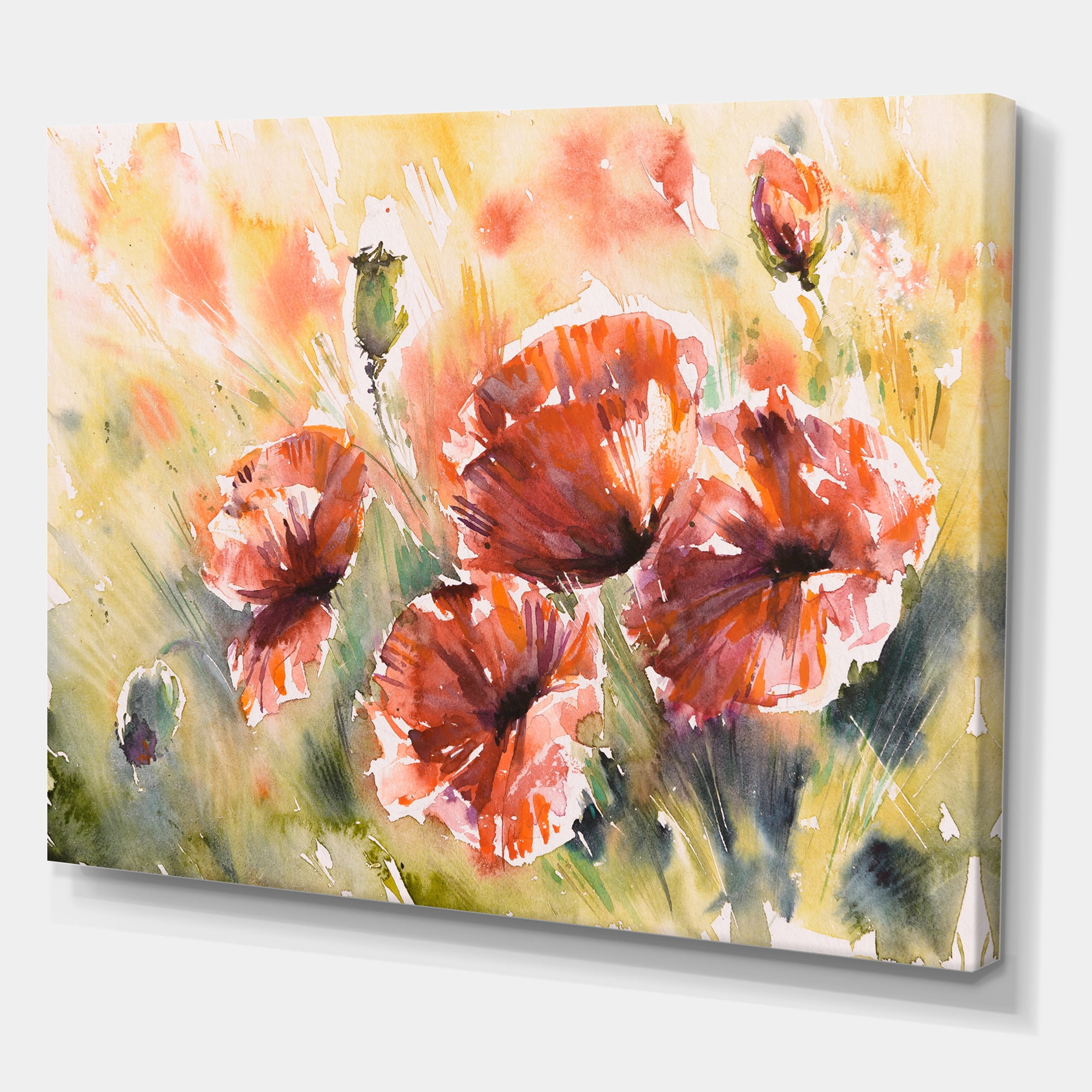Designart ' Abstract Red Poppy On A Field ' Traditional Canvas Wall Art Print