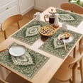 thumbnail image 5 of Green Boho Placemats Set of 4 Chic Traditional Antique Geometric Rustic Place Mats Indoor Wipeable Table Mats Washable Cloth Dining Table Placemats for Kitchen Holiday Party Home Decor 13x19 Inch, 5 of 9