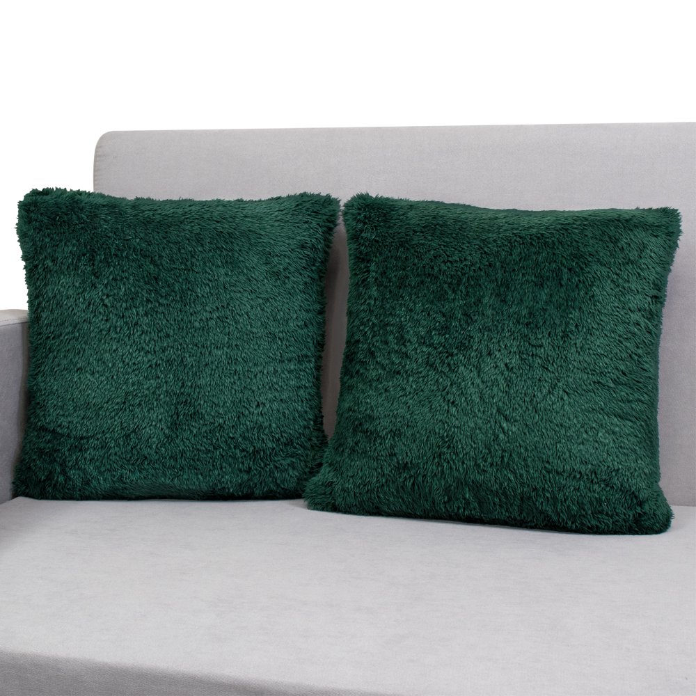 PAVILIA Decorative Sherpa Throw Pillow Covers, Set of 2, 20x20, Emerald