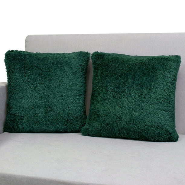 PAVILIA Decorative Sherpa Throw Pillow Covers, Set of 2, 18x18, Emerald