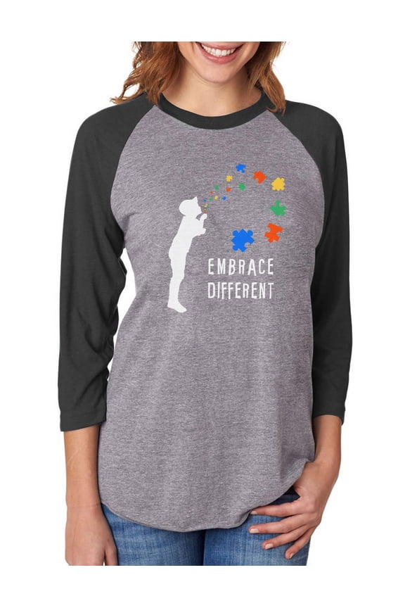 Womens Embrace Different Autism Awareness Autistic Spectrum Awareness Acceptance Autistic Support Shirts for Womens 3-4 Sleeve Baseball Jersey Shirt