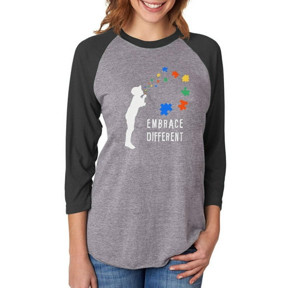 Tstars Womens Embrace Different Autism Awareness Autistic Spectrum Awareness Acceptance Autistic Support Shirts for Womens 3-4 Sleeve Baseball Jersey Shirt