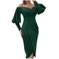 thumbnail image 2 of Blczomt Midi Womens Dresses 2025 Plain Dressy Casual Long Sleeve Green Bodycon Off Shoulder Loose Fit Dress, 2 of 6