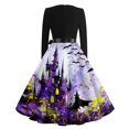 thumbnail image 6 of Women's Halloween Dress Skeleton Bat Crew Neck 1950s Cocktail Classic Tea Length Dress Long Sleeve Hepburn Fall Cute Dresses with Belt M, 6 of 6