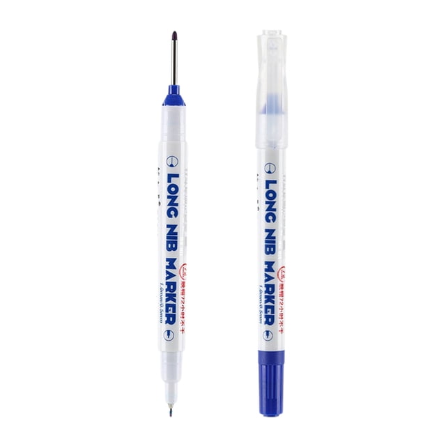 Blue Deep Reach Marking Pen - 3" Extended Tip Carpenter Marker for Woodworking Plumbing, Oil-Based Ink with 1.5Ml Capacity, Construction Grade Writing Tool for Professionals (Black/Red/Blue)