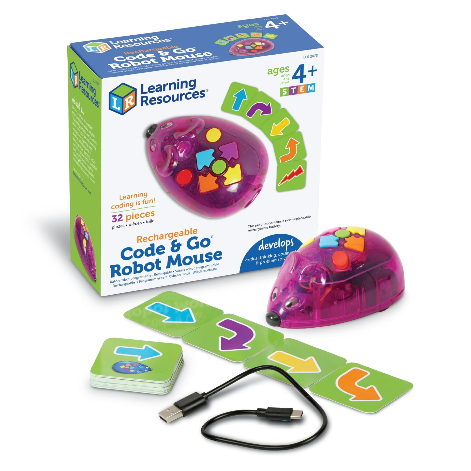 Learning Resources Rechargeable Code Go Robot Mouse STEM Toys for Kids Coding Toys for Boys and Girls Ages 4 Back to School