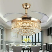 Datingday Ceiling Fan with Light 36"Crystal LED Invisable Ceiling Fan Lamp Gold Remote Chandelier
