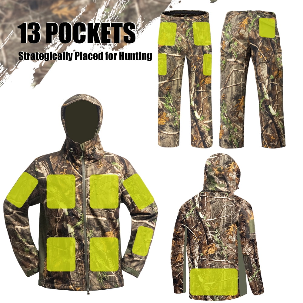 WTVIDAS Camo Hunting Clothes for Men with Lining, Outdoor Compatible Durable Water Resistant Deer Hunting Jacket and Pants,Hunting Gear