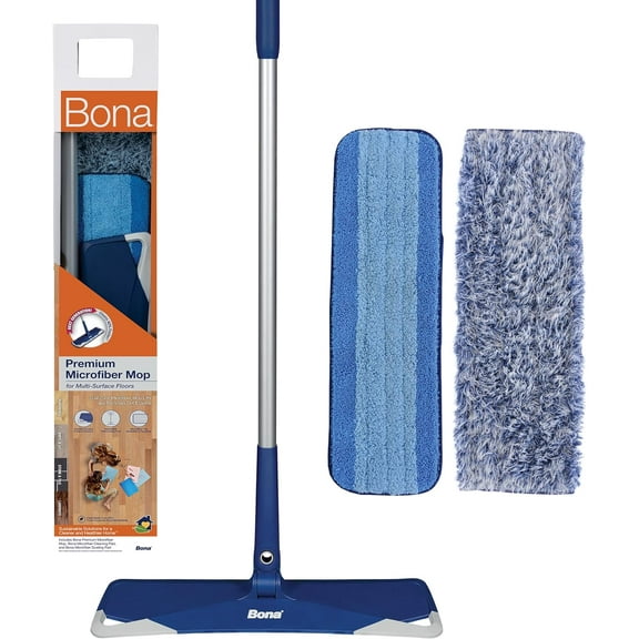 Bona Premium Microfiber Floor Mop for Dry and Wet Floor Cleaning - Includes Microfiber Cleaning Pad and Microfiber Dusting Pad - Dual Zone Cleaning Design for Faster Cleanup