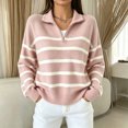 thumbnail image 3 of Dweltoz Oversized Womens Quarter Zip Striped Sweater Collared Long Sleeve Knit Pullover Top Cozy Fall Winter Casual Outfits 2026,Pink M, 3 of 4