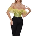 thumbnail image 4 of hirigin Women Lace Corset Tops Solid Color Elegant Bandage Button Short Sleeve Off-shoulder Tops Streetwear, 4 of 9