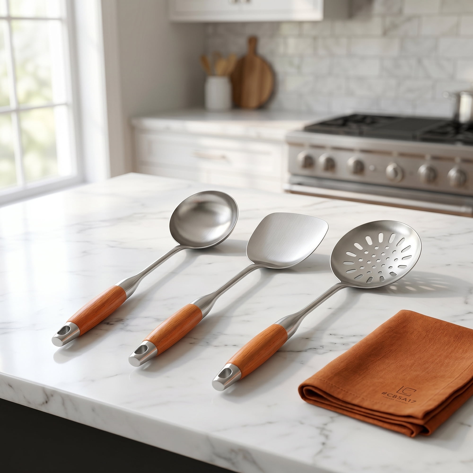 Unique Bargains Essential Stainless Steel Cooking Utensil Set for Cooking Brown C 3pcs