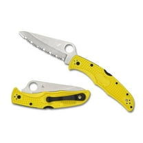 Spyderco Pacific Salt 2 Folding Knife 3.78" H2 Satin Serrated Blade, Yellow FRN Handles, Lockback - C91SYL2