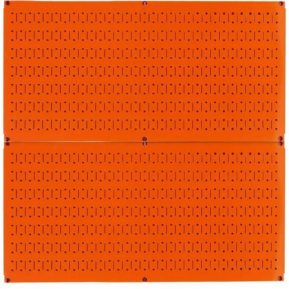 Wall Control Pegboard Rack Home and Garage Tool Storage and Organization Metal Pegboard Pack - Two 32-Inch Wide x 16-Inch Tall Orange Steel Peg Board Panels