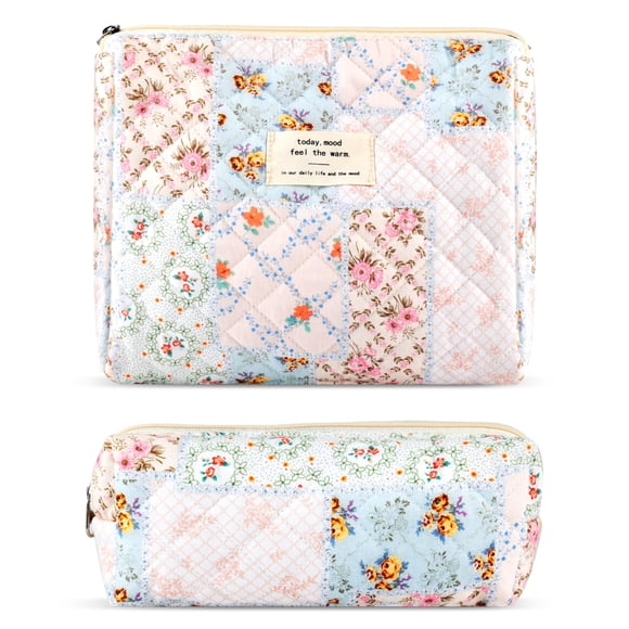 Set de bolsas de maquillaje Lestp de viaje acolchadas de algodón con soporte para brochas