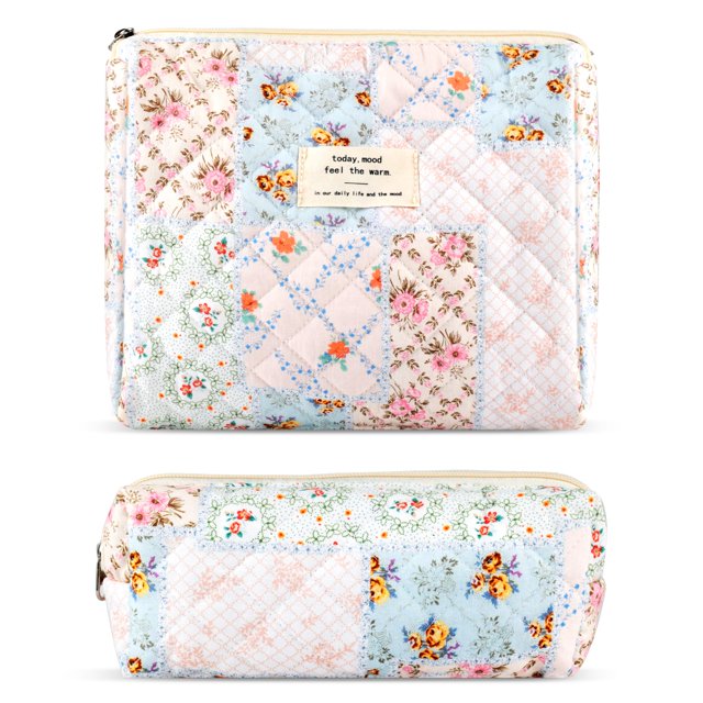 Set de bolsas de maquillaje Lestp de viaje acolchadas de algodón con soporte para brochas