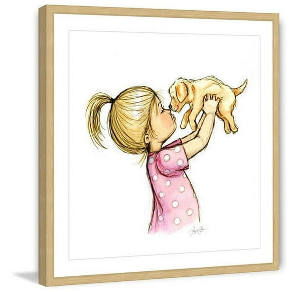 Marmont Hill "Puppy Loves Girl" By Phyllis Harris Framed Painting Art Print, 12.0" x 1.5"
