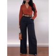 thumbnail image 6 of Women Fall Wide Leg Trousers High Elastic Waist Loose Pleated Long Flowy Palazzo Work Pants with Pockets, 6 of 8
