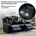 thumbnail image 3 of Power Reclining Sofa with Zero Gravity, Faux Leather 3 Seater Recliner Couch with Wireless Charging, USB Ports, LED Lights, Cup Holders, Black, 3 of 8