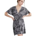 thumbnail image 2 of Made by Johnny Women's Airy Short Sleeve Kimono Style Deep V Neck Tie dye Dress M BLACK, 2 of 6