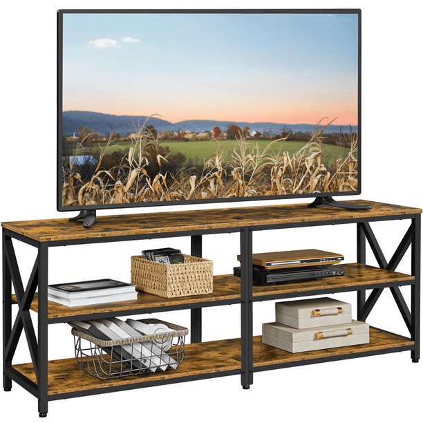 Alden Design Wood and Metal 3Tier TV Stand for TVs Up to 70", Rustic Brown