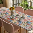 thumbnail image 3 of Boho Pink Flowers Table Cloths for 8 Foot Rectangle Tables, Colorful Floral Spring Vintage Botanical Patio Waterproof Elastic Fitted Tablecloths, Washable Rectangular Table Cover for Camping, 3 of 8