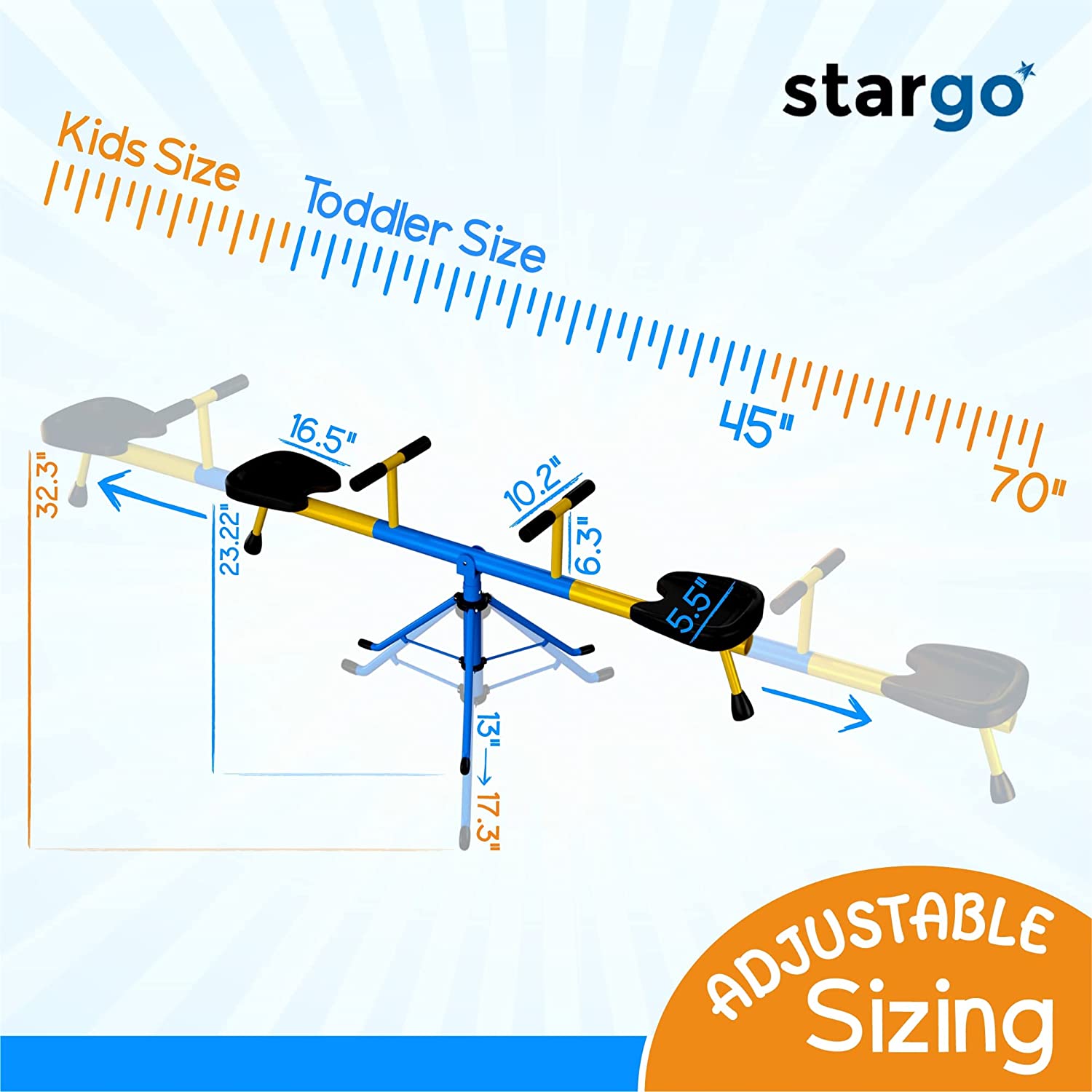 Stargo 360 Swivel Spinning Seesaw for Kids, Teeter Totter with Adjustable Frame Height 46-70”, Indoor or Outdoor Playground Equipment for Toddlers - image 4 of 9