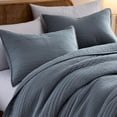 thumbnail image 3 of Juego de ropa de cama Palassio a rayas azules y grises, 100% algodón, tamaño king, 3 of 8