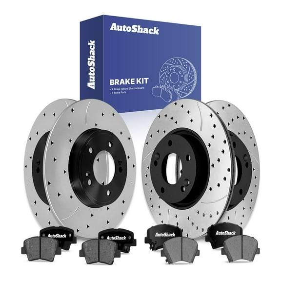 AutoShack Front Vented & Rear Solid Drilled & Slotted E-Coated Brake Rotors   Ceramic Pads 12-PC Brake Kit Replacement for 2016 Hyundai Veloster ShadowGuard