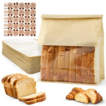 Bread Bags For Homemade Bread，100pcs 8.6 Inch Sourdough Bread Bags Paper Bread Bags With Clear Window Large Bakery Bags With Tin Tie For Storage Cookies & Snacks And Loaf, 200 Sealing Stickers