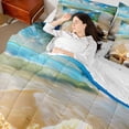 thumbnail image 5 of Manfei Tropical Beach Palm Tree Seashell Twin Bedding Sets for Kids Boys and Girls, Coastal Vacation Print Bedding Comforter Set, Reversible 7 Pieces, 5 of 6