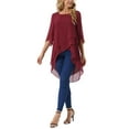 thumbnail image 2 of Women's High Low Tops Scoop Neck Chiffon Blouse Asymmetrical Loose Shirt 3/4 Sleeve Casual Summer Tops L Wine Red, 2 of 6