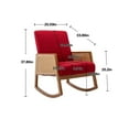 thumbnail image 7 of Linen Upholstered Rocking Chair with Ratten Wood Armrest and Legs, High Backrest Comfortable Rocking Armchair, Accent Glider Rocker Chair, for Living Room, Red, 7 of 7