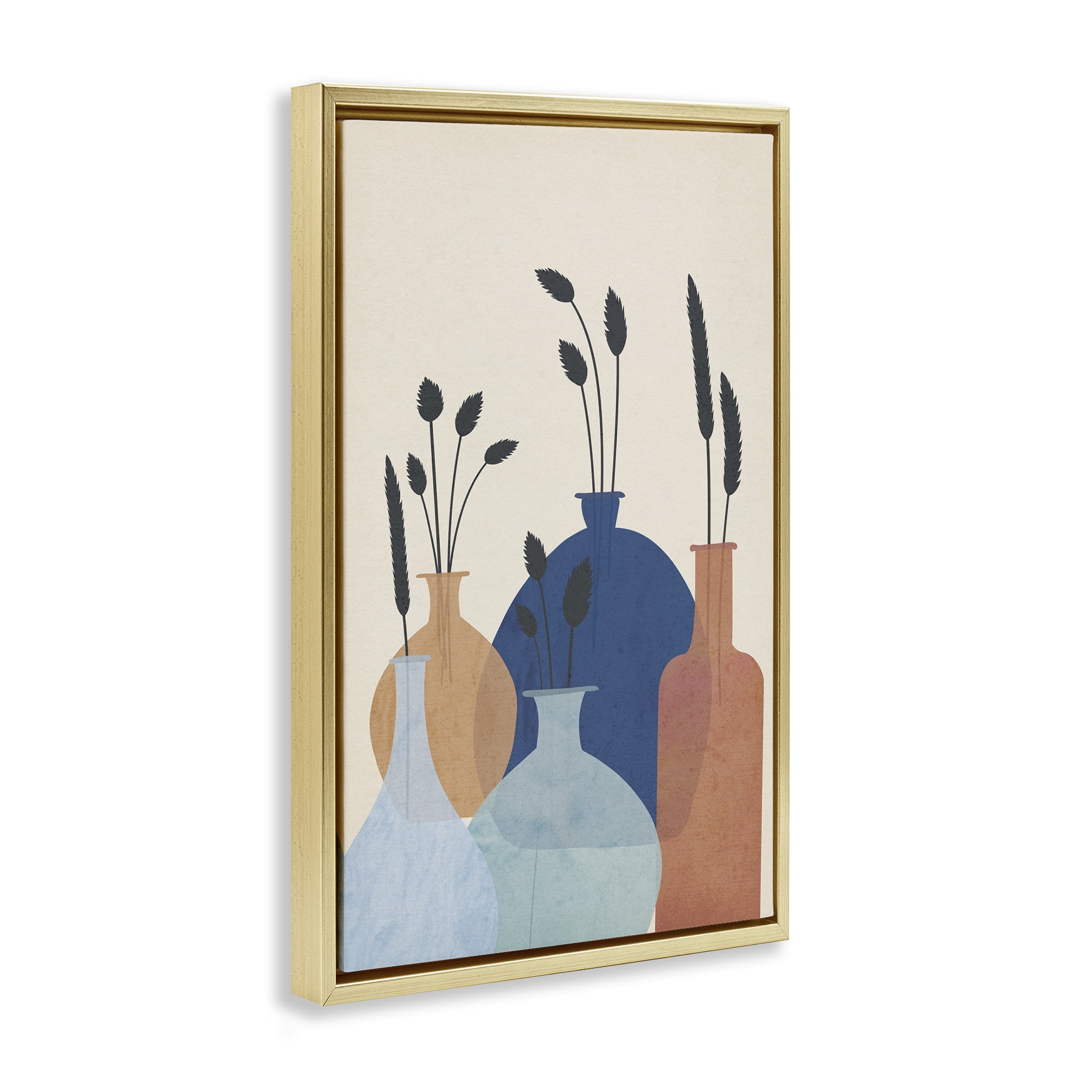 Stupell Industries Plant Sprigs Vases Plants & Flowers Painting Gold Floater Framed Canvas Art Print Wall Art, 21 x 31