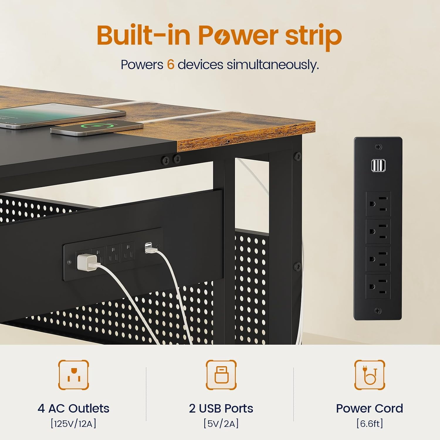 71 in Executive Desk with Power Outlets, Large Office Desk Computer Desk with Pegboard,Reversible L Shaped Desk with File Drawers & Storage Shelves,  Mobile CPU Stand