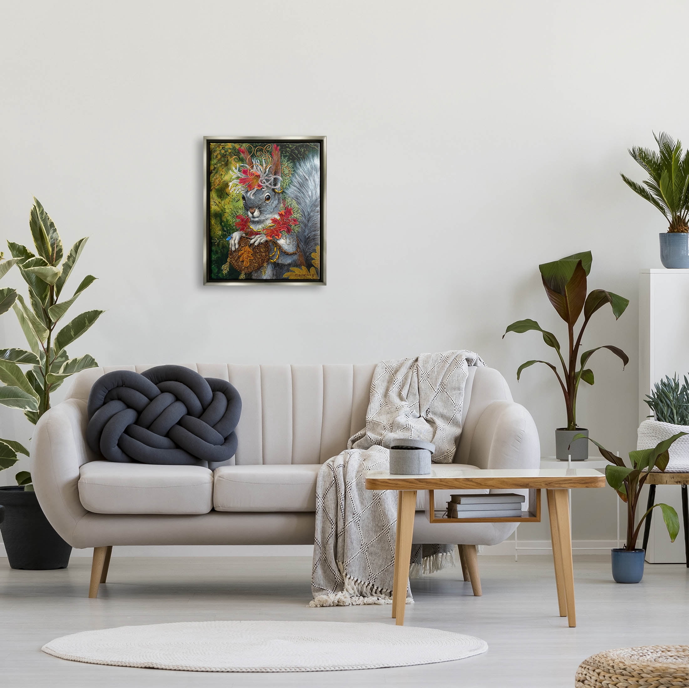 Stupell Industries Wildlife Botanical Squirrel Painting Luster Gray Floating Framed Canvas Print Wall Art, Design by Carolyn Schmitz