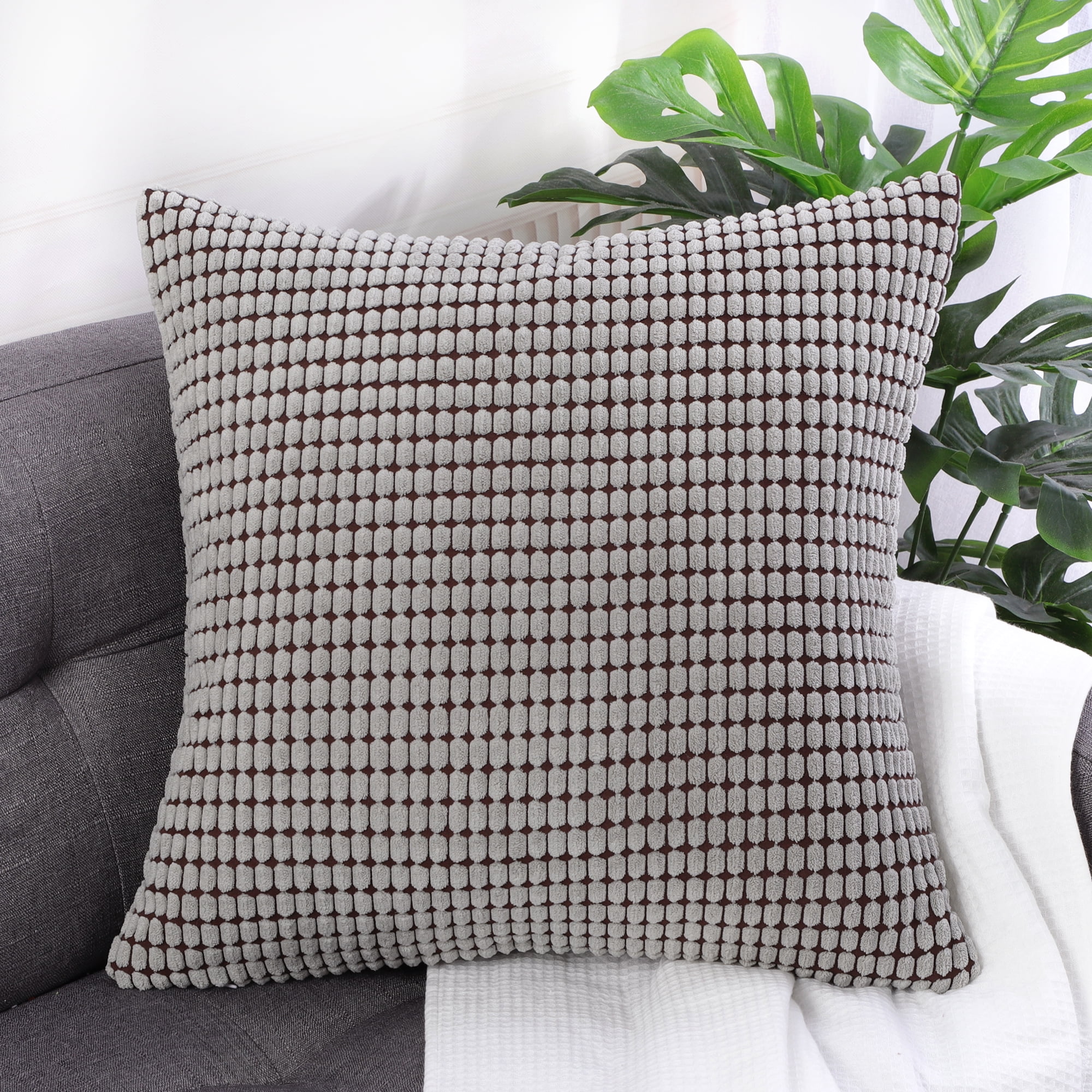 Unique Bargains Texture Solid Decorative Throw Pillow Cover Grey Brown 20" x 20"