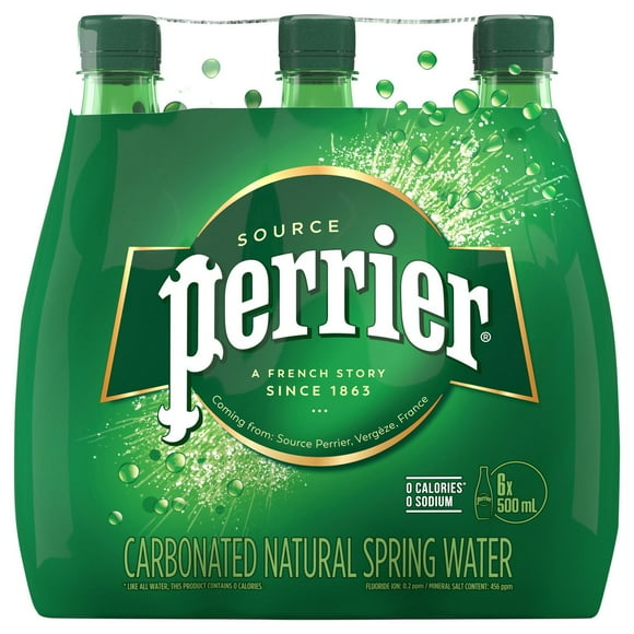 PERRIER Eau gazéifiée – bouteille en plastique, 6 x 500 ml 6 x 500mL Bouteilles