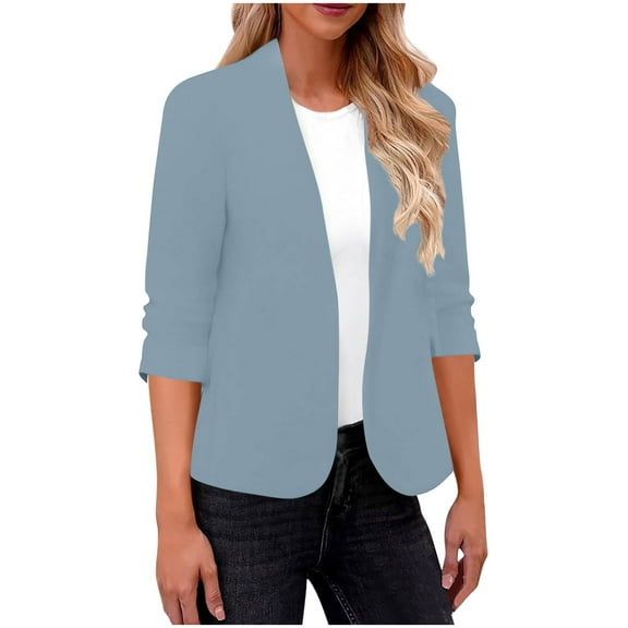 Uaswgudfs ​Women's Collarless Slim Blazer - 3/4 Sleeve Lightweight Design for Casual & Office Wear