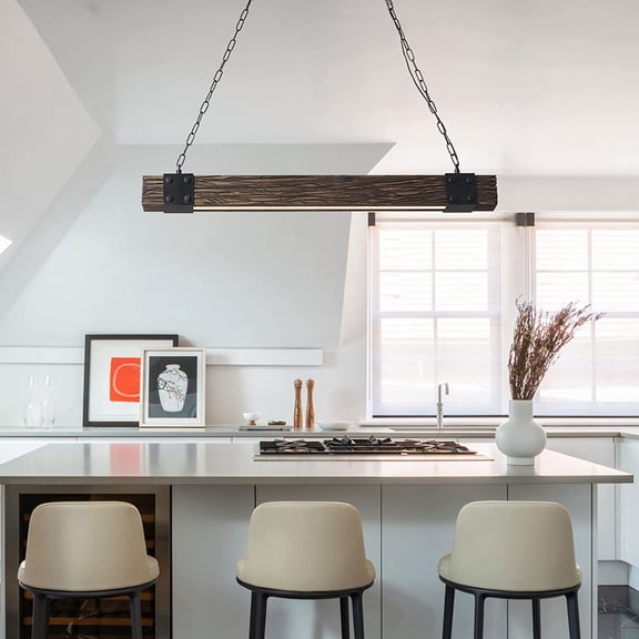 FETCOI Vintage LED Pendant Lighting Fixture Rustic Ceiling Light Wooden Industrial Chandelier