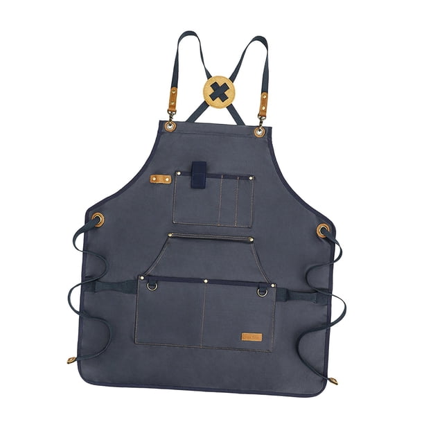 Delantal de lona, delantal de trabajo para barbacoa, correa ajustable, delantal de chef para exteriores, para cocinar, acampar, mujeres y hombres, Azul
