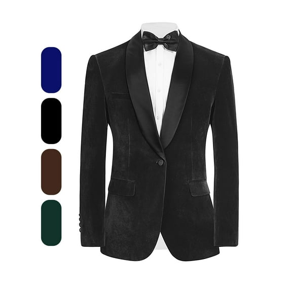 [Elegant Blazer] Elegant Velvet Men's Blazer with Bow Tie | Single Breasted, Long Sleeve, Dark Grey- Perfect for Weddings, Formal Events, and Business Casual