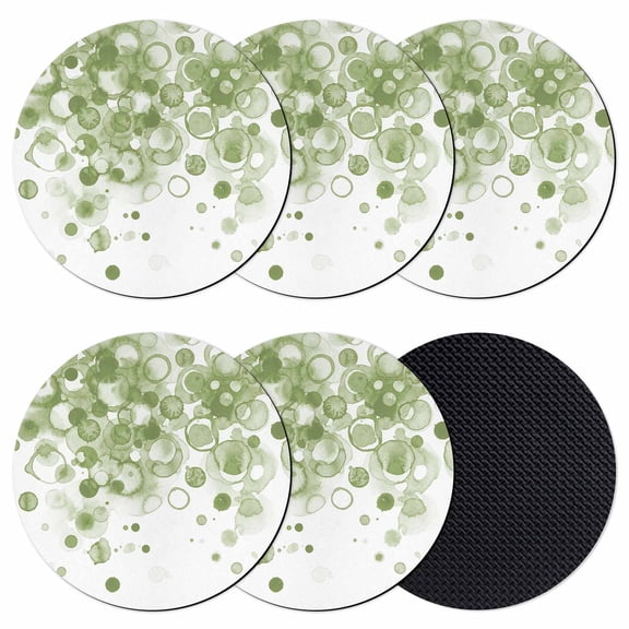 Sage Green Gradient Coasters Set of 6, Absorbent Coasters for Drinks, Abstract Polka Dots Vintage Modern Art Coaster for Desk Coffee Table Protection, Home Decor House Warming Gifts 4"