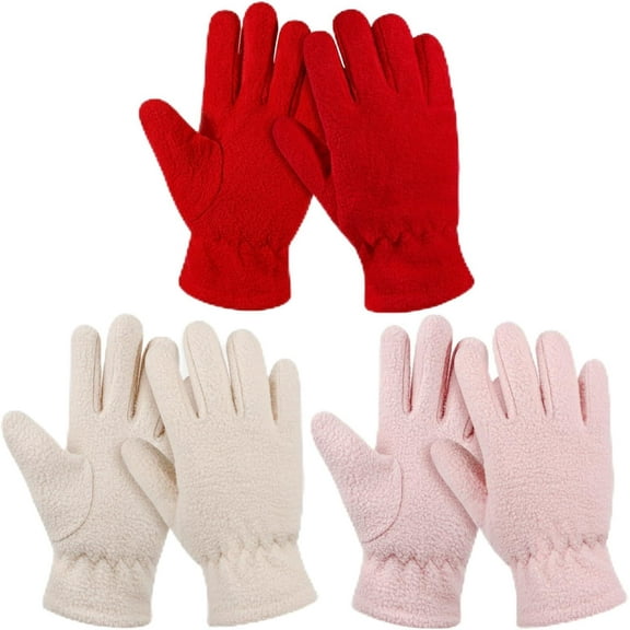 3 Pairs Kids Fleece Winter Gloves - Toddler Warm Gloves for Boys & Girls - Full Fingers, Cold Weather