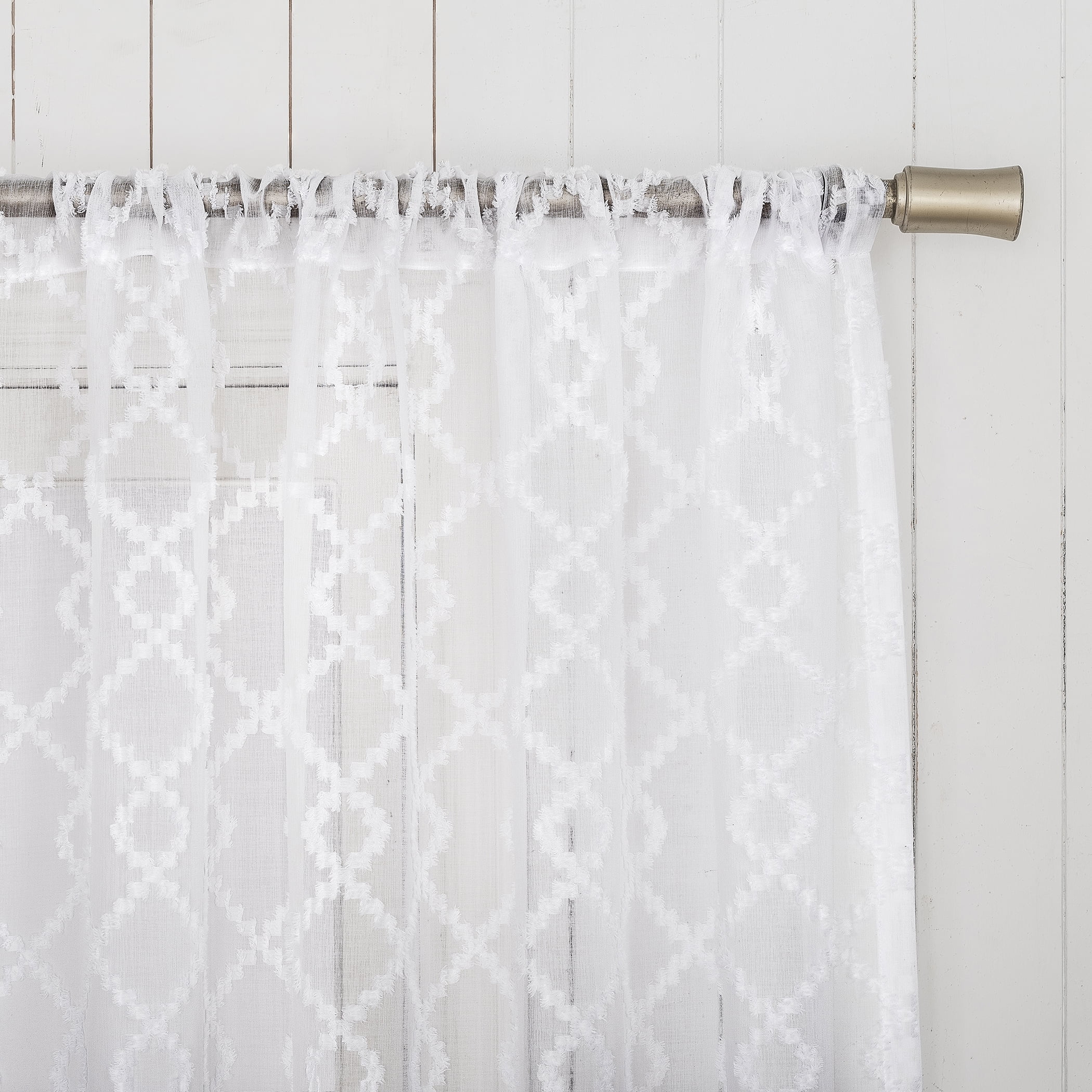 No. 918 Tina Geometric Clipped Semi-Sheer Rod Pocket Kitchen Curtains, 54"x36"