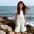 thumbnail image 6 of Bovxnpu Girls Summer Capris Wide Leg Pants Linen Cotton Girls Shorts Casual with Pockets Loose Pants, 6 of 9